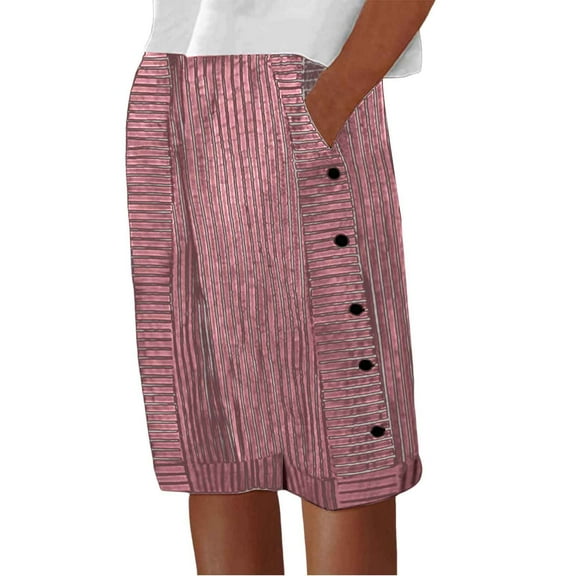 Shorts for Women Summer Fashion Striped Printed Button Loose Casual Beach Shorts S-3XL