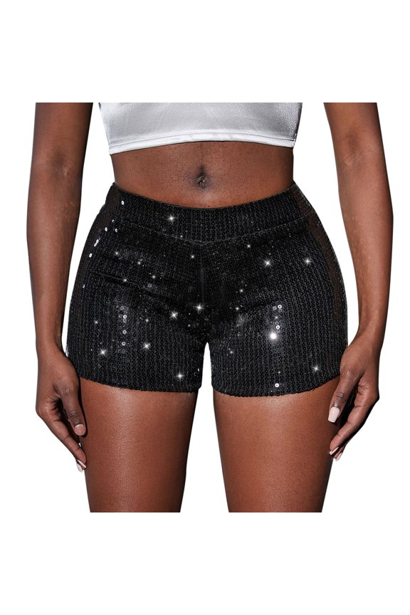 Shorts for Women Summer High Waisted Casual Hot Pants Elastic Waist Sequins Shorts Club Rave Party Bottoms Trendy