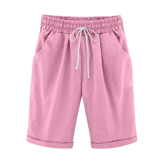 Shorts for Women Summer Plus Size High Waisted Lacing Beach Pocket Knee Length Bermuda Cargo Board Gym Pink Bottoms Sizes S