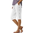 thumbnail image 1 of Shorts for Women Summer Pull On Bermuda Cotton Linen Shorts Knee Length Casual Beach Yoga Shorts with Pockets Solid Color Capris,White,S, 1 of 8
