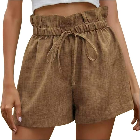 Shorts for Women Summer Solid Color Ruffle Elastic Waist Drawstring Lightweight Shorts Casual Baggy Lounge Beach Shorts