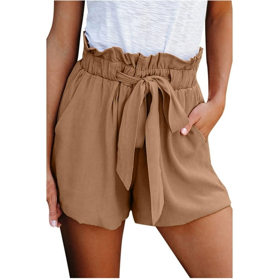 Shorts for Women Tie Elastic High Waisted Wide Leg Shorts Casual Baggy Breathable Skin-Friendly Flowy Summer Shorts