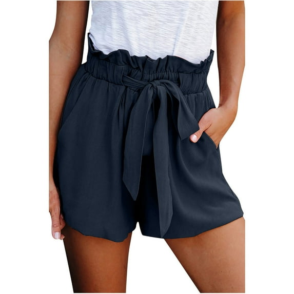 Shorts for Women Tie Elastic High Waisted Wide Leg Shorts Casual Baggy Breathable Skin-Friendly Flowy Summer Shorts