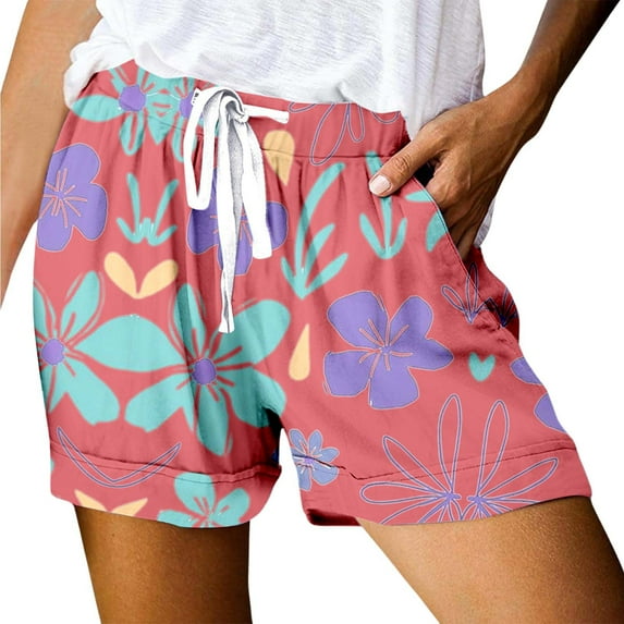 Shorts for Women Trendy, Flowy Athletic Shorts for Women,Women's Casual High Waisted Sports Shorts with Print Loose Fit and Pocket Design for Active