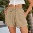 thumbnail image 1 of Shorts for Women Trendy JIANLAI Casual Cotton Linen Shorts Elastic Drawstring Summer Beach Vacation Shorts Pockets (S-5XL) Brown, 1 of 4