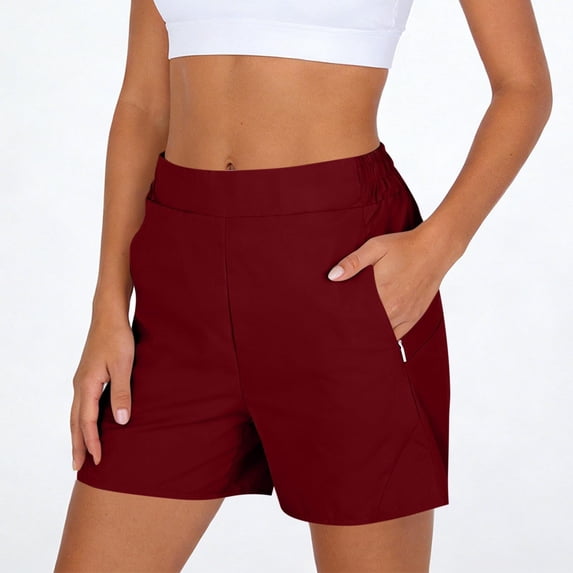 Shorts for Women Trendy JIANLAI Trendy Summer Elastic Waist Casual Cotton Shorts Spring Fashion 2026 (S-2XL) Red