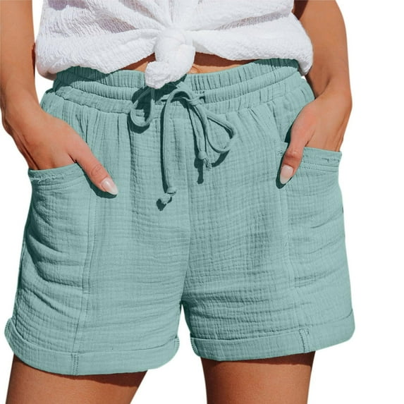 Shorts for Women Trendy,Linen Shorts for Women High Waisted Plus Size Lounge Beach Drawstring Casual Outfits Comfy Loose Beach Shorts Pockets