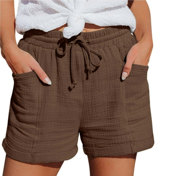 Shorts for Women Trendy,Linen Shorts for Women High Waisted Plus Size Lounge Beach Drawstring Casual Outfits Comfy Loose Beach Shorts Pockets