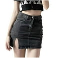 thumbnail image 1 of Shorts for Women Trendy,Skorts Skirts for Women Denim Mini Skirt Side Slit with High Waisted Jean Shorts Stretchy, 1 of 5