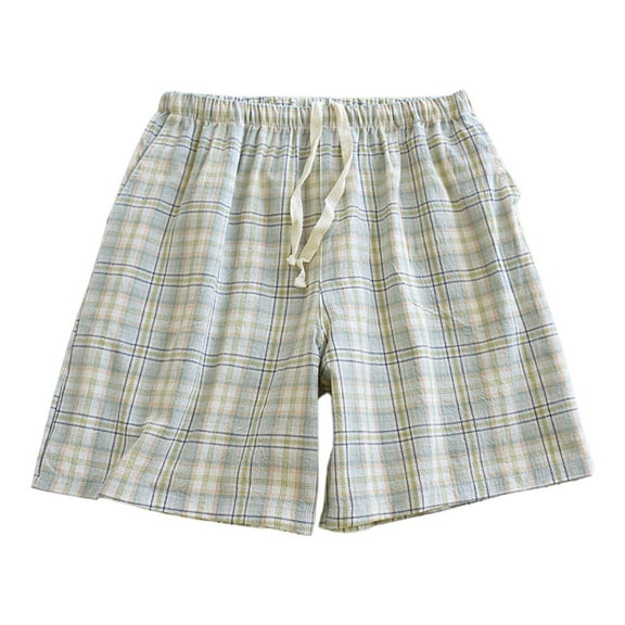 Shorts for Women Trendy Summer 2025 Checkered Washed Men's Thin Home Pants Capri Pants Beach Pants Beach Vacation with Side Pockets L-2XL