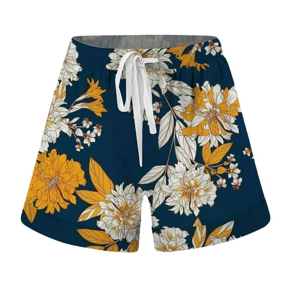 Shorts for Women Trendy Summer 2025 Fashion Printed Drawstring Elastic Waist Lightweight Casual Shorts with Pockets S-2XL