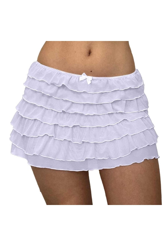 Shorts for Women Trendy Summer 2025 Lace Mini Skirt Low Rise Micro Skirt Asymmetrical Ruffle Hem Flared Pettipants Beach Vacation S-L