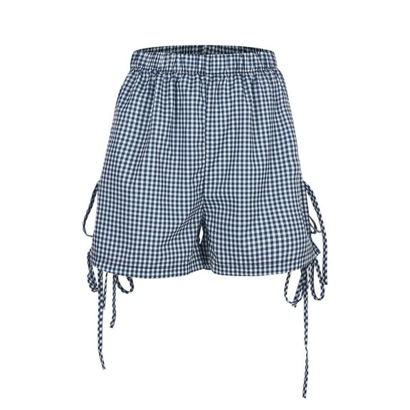 Shorts for Women Trendy Summer 2025 Retro Checkered Side Strap Loose Loose High Waisted Short S-XL