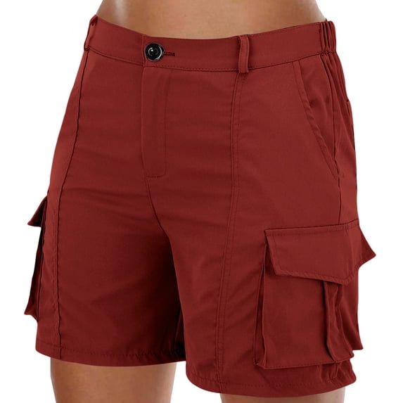 Shorts for Women Trendy Summer 2025 Women's Solid Color Work Pants Casual Elastic Waist Shorts with Multiple Pockets Pants Wine S