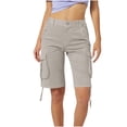 thumbnail image 1 of Shorts for Women Trendy,Women's Cargo Shorts, Loose Fit Zipper Multi-Pockets Twill Knee-Length Bermuda Drawstring Shorts, 1 of 6
