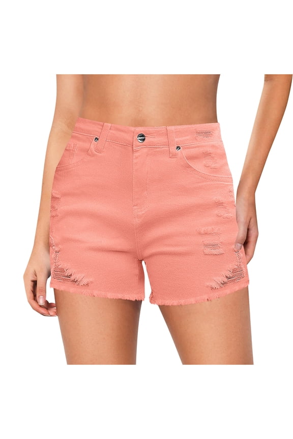 Shorts for Women Trendy,Women's Ripped High Waisted Denim Shorts Stretchy Cuffed Hem Jean Shorts
