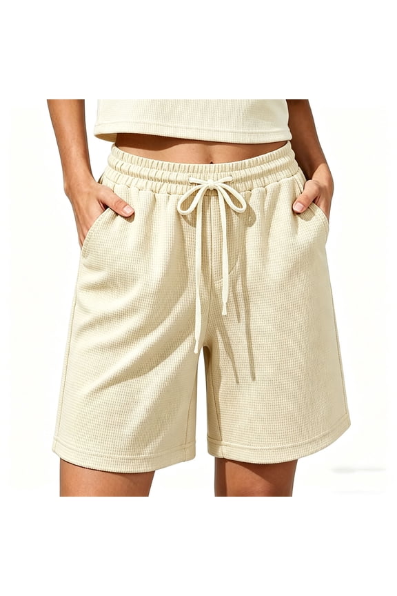 Shorts for Women,Women Bermuda Shorts Casual Summer Spring Elastic Waist Knee Length Comfy Pull On Drawstring with Pocket Beach Jersey