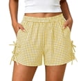 thumbnail image 1 of Shorts for Women,Women's Gingham Plaid Shorts Bow Tie Split Elastic Waist Y2k Wide Leg Shorts Summer Vacation Outfits Clothes, 1 of 9