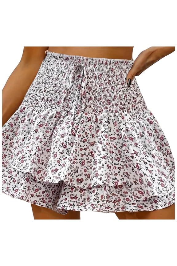 Shorts for Women Women's High Waist Linen Cotton Flowing Mini Wrap Skirt Beach Shorts for Summer Casual Outfits White L