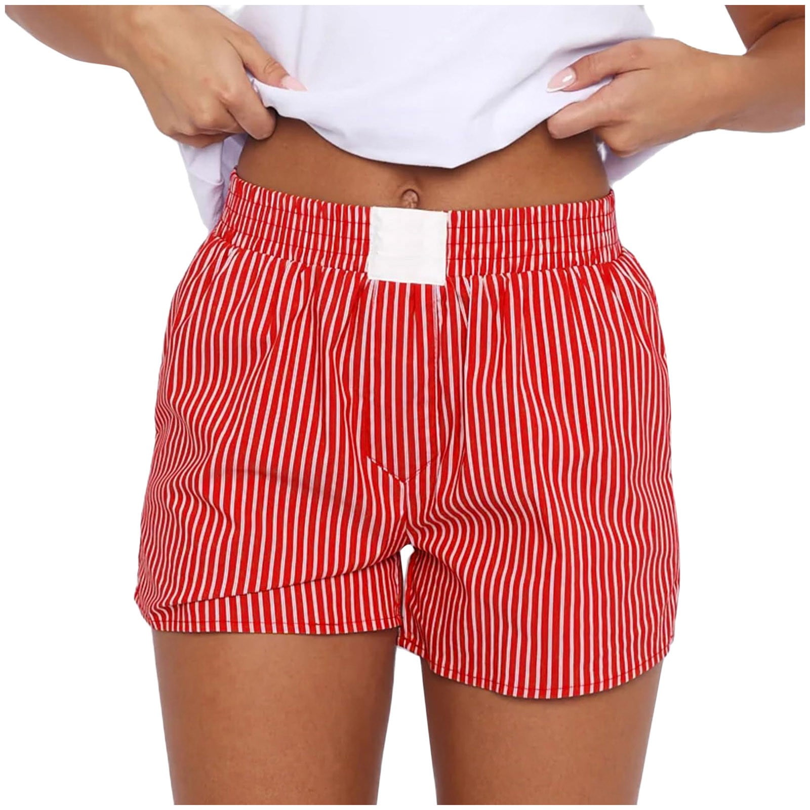 Red and white striped shorts womens best sale
