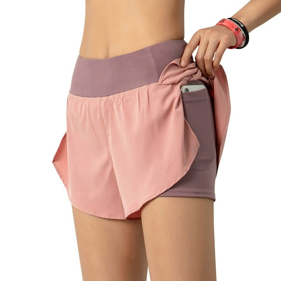 Shorts for Women, Workout Shorts for Women, Quick-Dry Running Shorts Sport Layer Elastic Waist, Womens Biker Shorts(Pink)