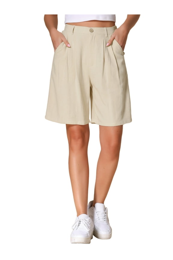 Shorts for Women's High Waisted Linen Wide Leg Elastic Waist Dressy Casual Summer Bermuda Shorts S Apricot