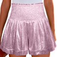 thumbnail image 1 of Shorts for Women's Shorts Elastic Waist Pleated Ruffle Beach Casual Flowy Comfort Fit Shorts for Women Gray S, 1 of 4