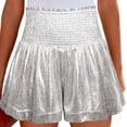 thumbnail image 1 of Shorts for Women's Shorts Elastic Waist Pleated Ruffle Beach Casual Flowy Comfort Fit Shorts for Women White S, 1 of 7