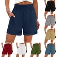 thumbnail image 1 of Shorts for Womens High Waisted Summer Linen Shorts Loose Solid Color Elastic Waist Bermuda Pants Straight Wide Leg Sport Shorts with Pockets, 1 of 9