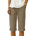 thumbnail image 1 of Shorts for Womens Summer Casual Elastic Waist Drawstring Shorts with Pockets Knee Length Bermuda Shorts Rolled Hem Button Beach Pants, 1 of 8