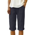 thumbnail image 1 of Shorts for Womens Summer Casual Elastic Waist Drawstring Shorts with Pockets Knee Length Bermuda Shorts Rolled Hem Button Beach Pants, 1 of 8