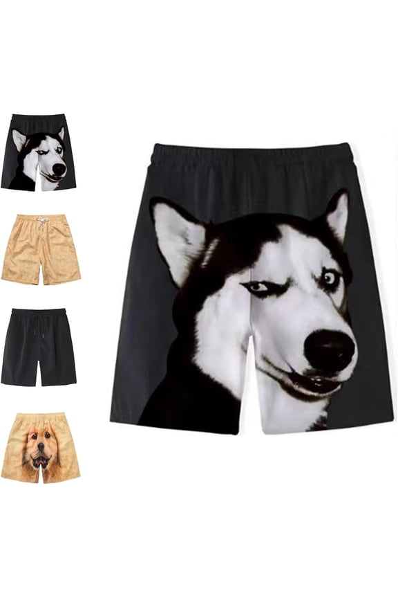 Shorts with Dog Face on Butt, Graphic Dog Boxer Shorts, Dogs Beach Boxer Shorts, Soft Loose Fit, Unisex, Black, XXL