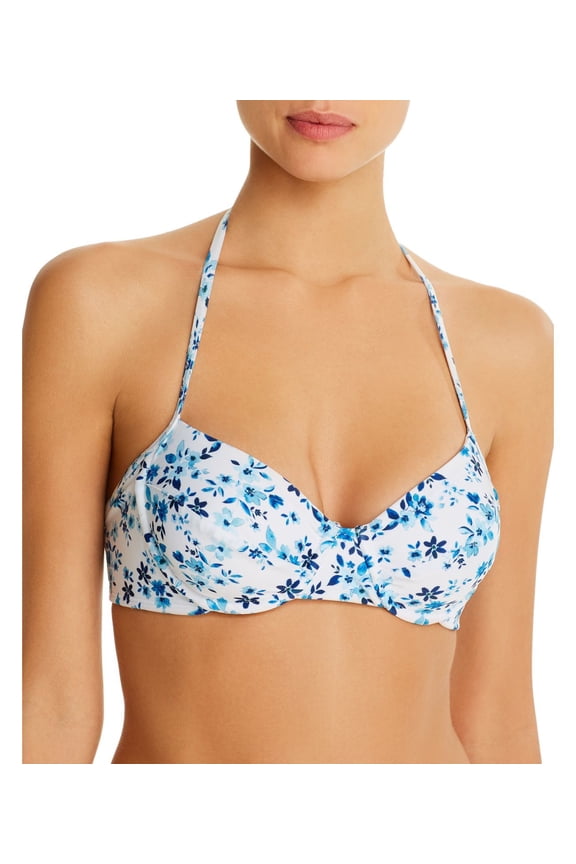 Starboard Floral Bra Halter Bikini Top, White, B