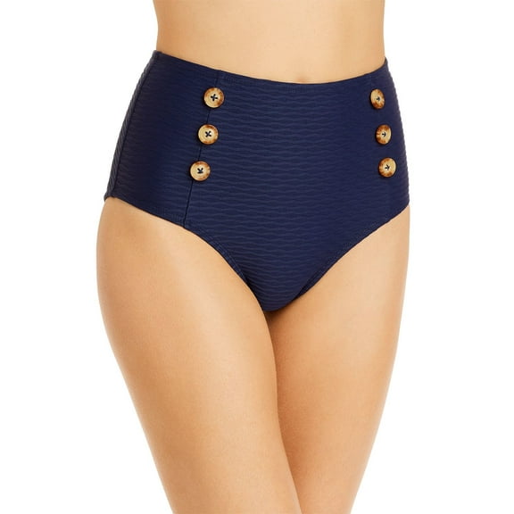 Shoshanna Tide Textured High Waist Bikini Bottom, Navy, Large