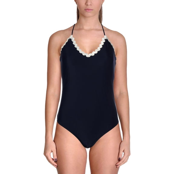 Shoshanna Womens Halter Scalloped One-Piece Swimsuit