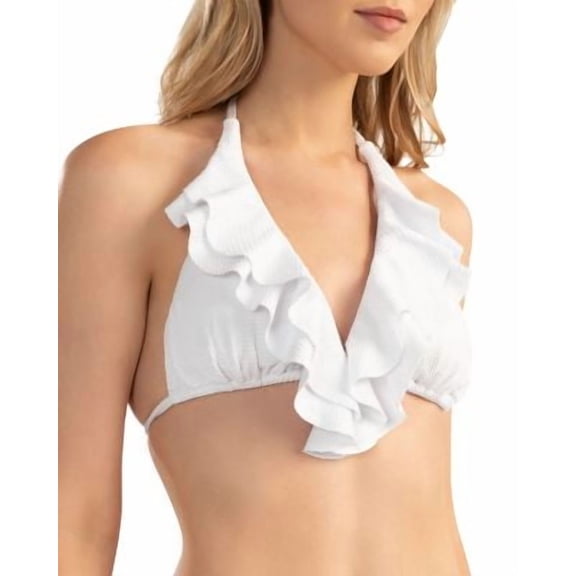 Shoshanna Womens Ruffled Halter Bikini Top Swimwear White Size C/D