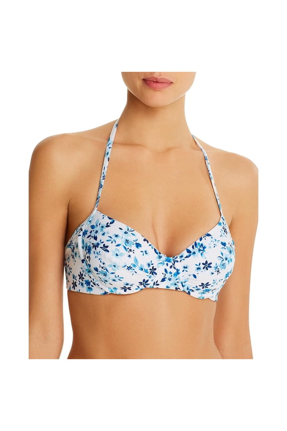 Womens Underwire Floral Halter Swim Top Blue DD