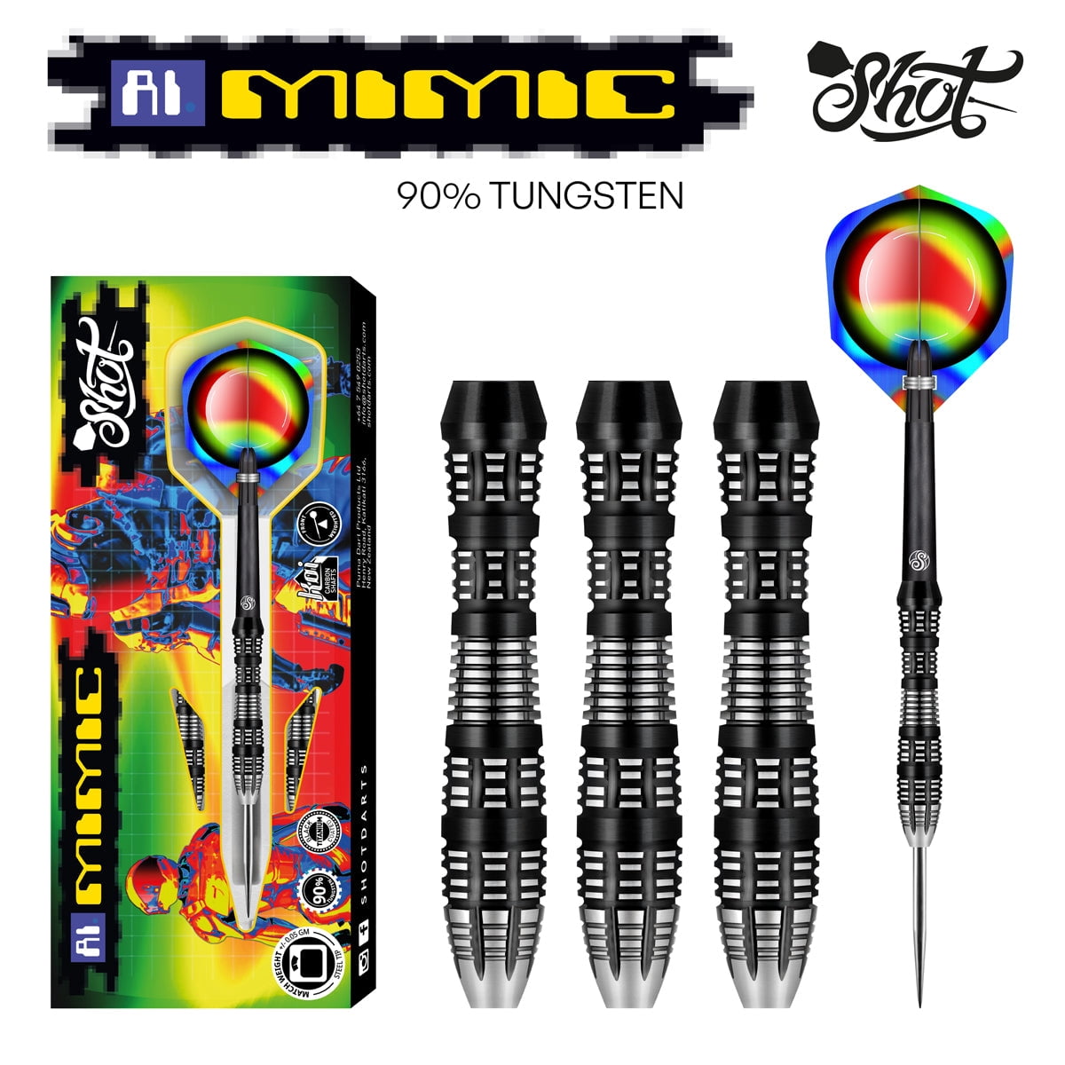 Shot AI Mimic Steel Tip Dart Set-90% Tungsten Barrels-23gm