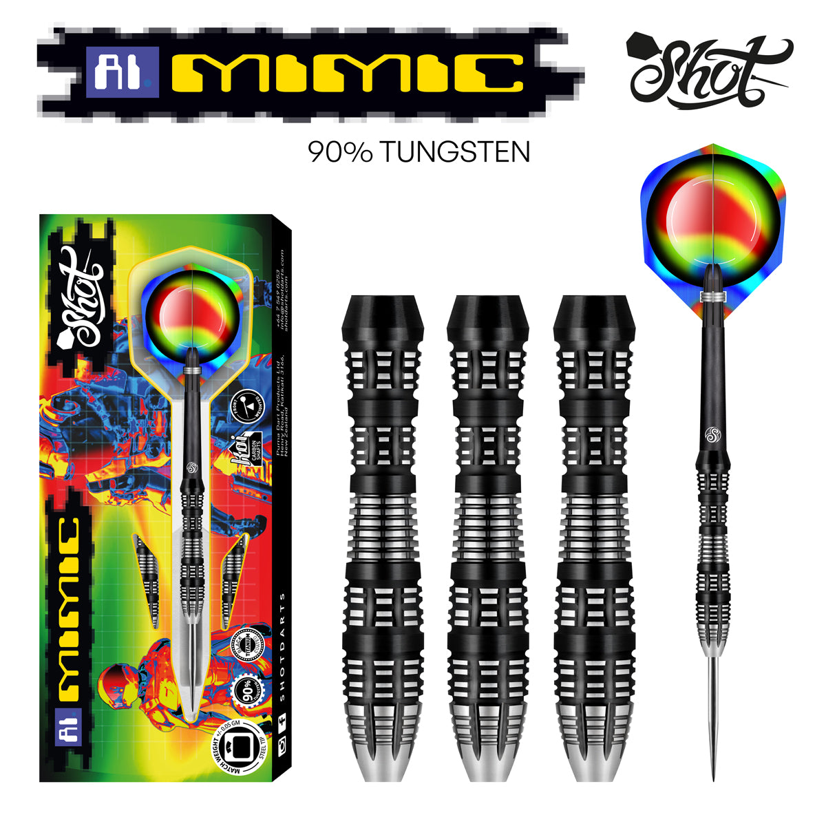 Shot AI Mimic Steel Tip Dart Set-90% Tungsten Barrels-26gm