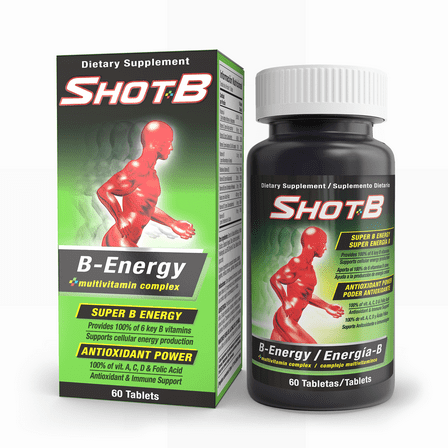 Shot B Multivitamin Complex with Antioxidants, B Vitamins A C D E, Folic Acid, Energy, Immunity, 60 Count