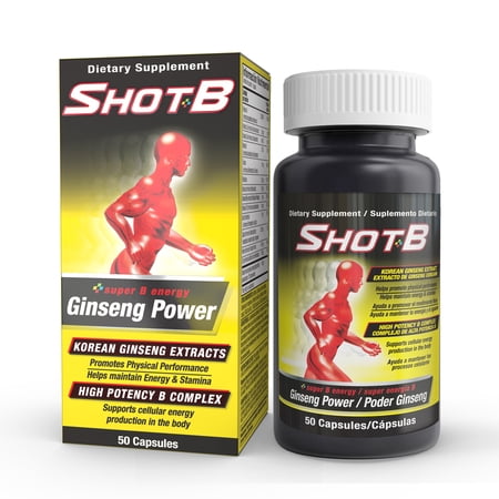 Shot B Multivitamin Supplement with Ginseng Power, High Potency B Complex- Capsules, 50 Count