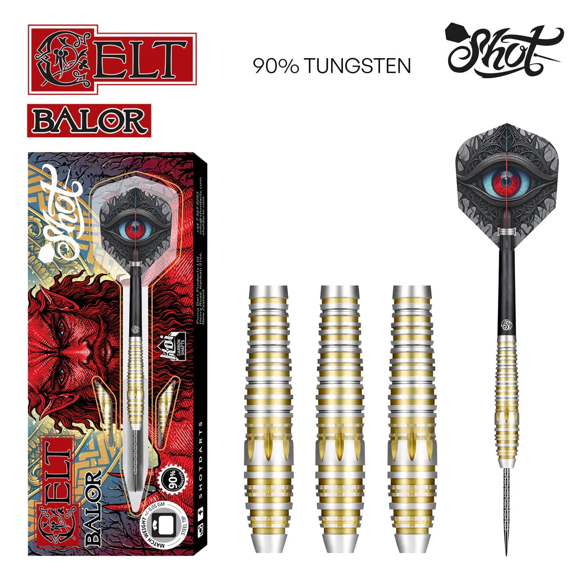 Shot Celt Balor Steel Tip Dart Set - 90% Tungsten 23gm