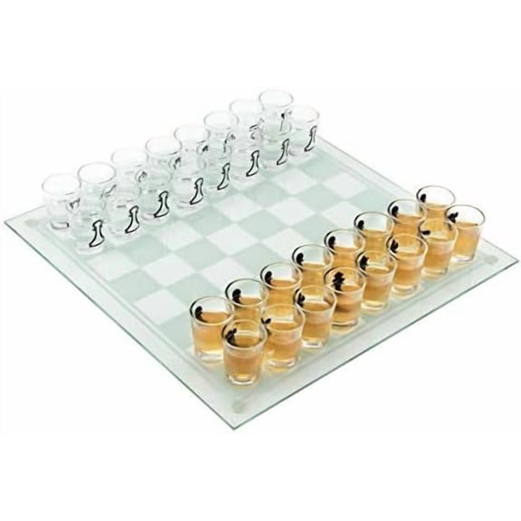 Shot Glass Chess Game, Chess Board with Shot Glass Chess Pieces, Clear Glass and Frosted Glass, Chess Drinking Game$$Sport & Recreation Other