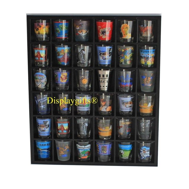 Shot Glass Curio Holder/Miniature Collectibles Wall Display No Door, MH37BLACK