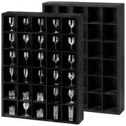 Shot Glass Display Case 2 Pack, Wall Mounted Wood Shadow Box with 30 Slots and Removable Shelves for Miniatures and Collectibles, Cabinet for Home Bar, Kitchen and Man Cave
