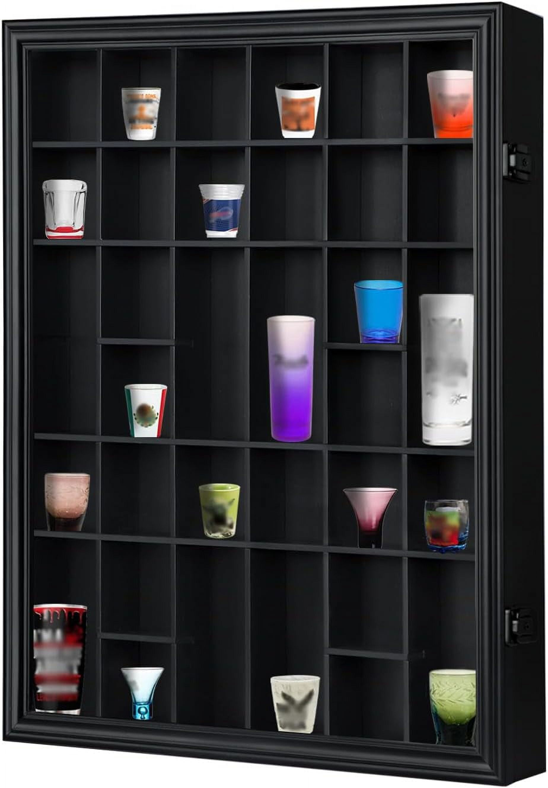 Shot Glass Display Case, 34 Shot Glass Holder Display Case for Wall ...