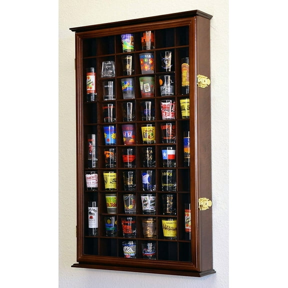 Shot Glass Display Case Holder Cabinet Wall Rack with UV Protection