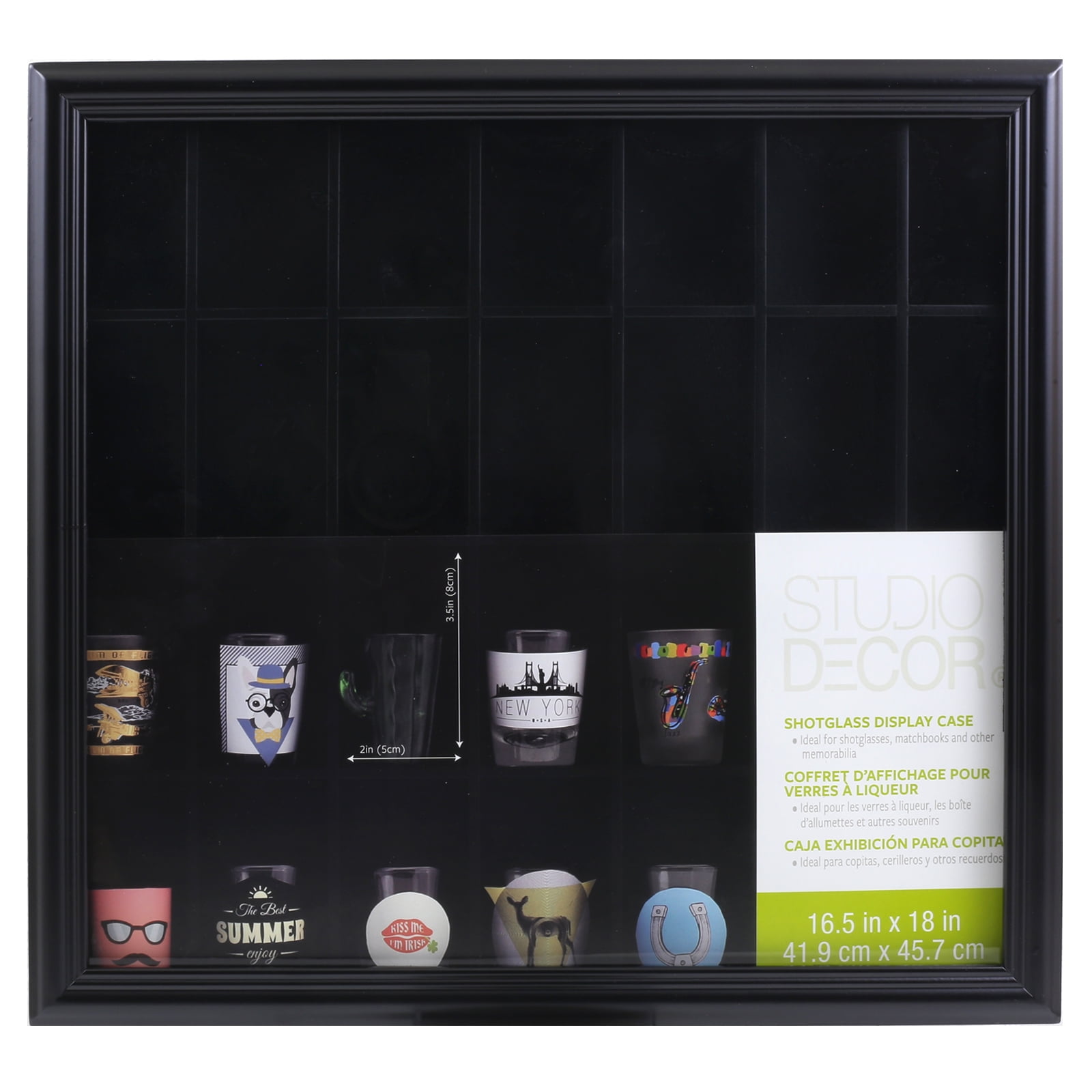 Shot Glass Display Case by Studio Dcor - Collect 28 Shot Glasses - Matchbook Covers - and Memorabilia - Includes Pre-attached Hangers - 1 Pack