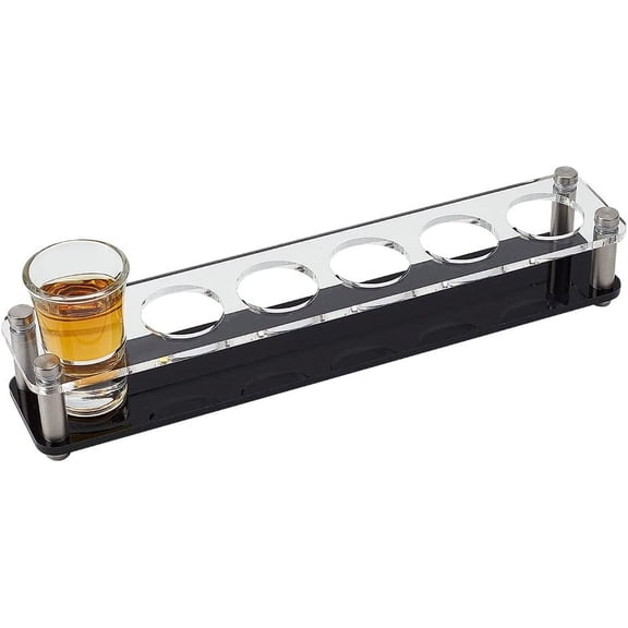 Shot Glass Holder Tray 6 Hole Acrylic Bar Tasting Serving Tray Wine Shot Glasses Display Whiskey Glass Cup Rack Organizer for Restaurant Club Bar Party Family Gathering Horizontal Clear