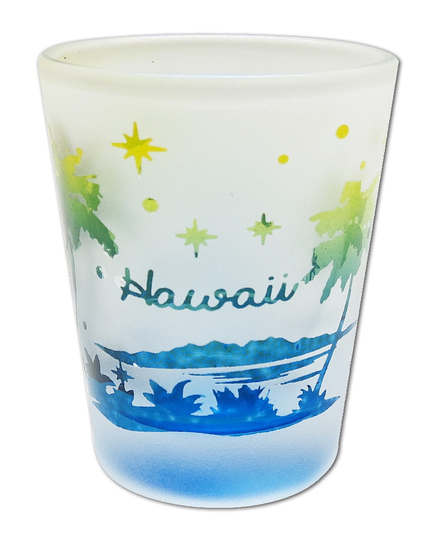Shot Glass Palms Hawaii Etched Frosted